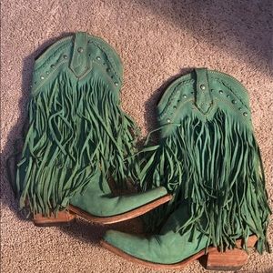 Turquoise Fringe Boots
